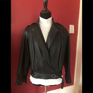 Short, black leather jacket